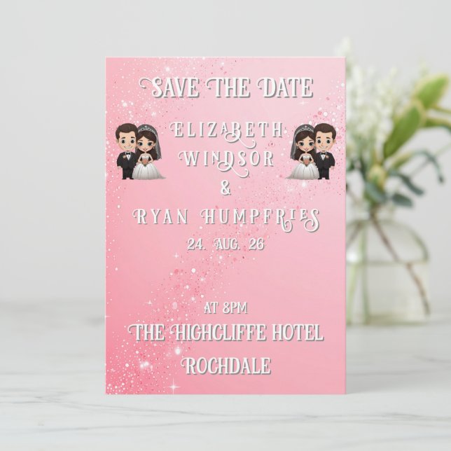 Pink Wedding Invitations with Diamond Sparkles  (Standing Front)