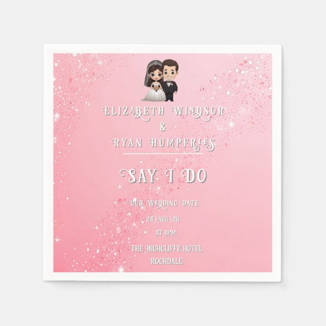 Pink Wedding Invitations with Diamond Sparkles Napkins (Front)