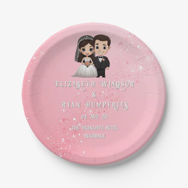 Pink Wedding Invitations with Diamond Sparkles Paper Plates (Front)