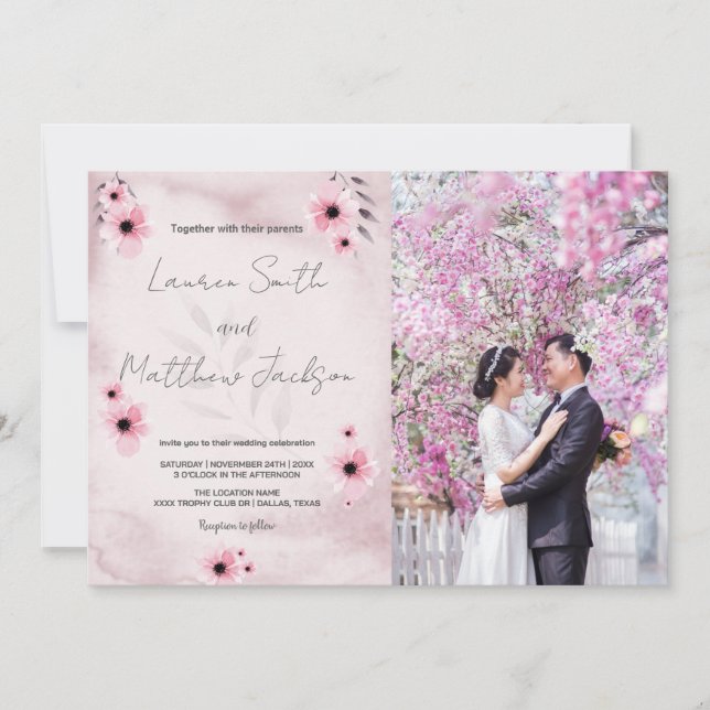 Pink Wedding Invitations with photo (Front)