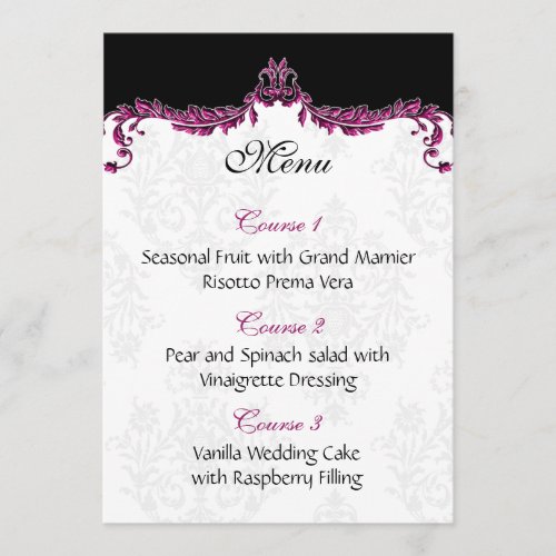 pink wedding menu