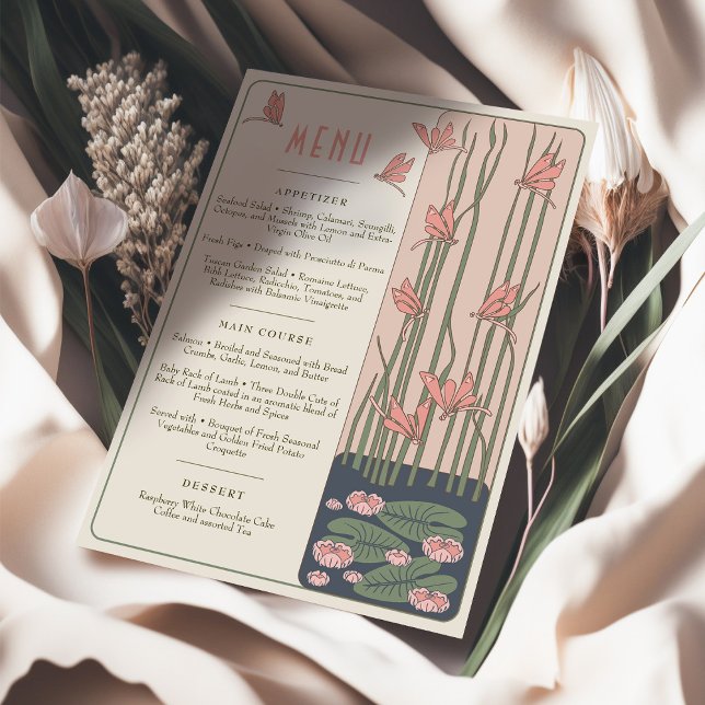 Pink Wedding Menu Victorian Dreams Dragonflies Invitation (Creator Uploaded)