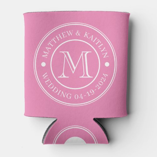 Pink Wedding Monogram Can Cooler