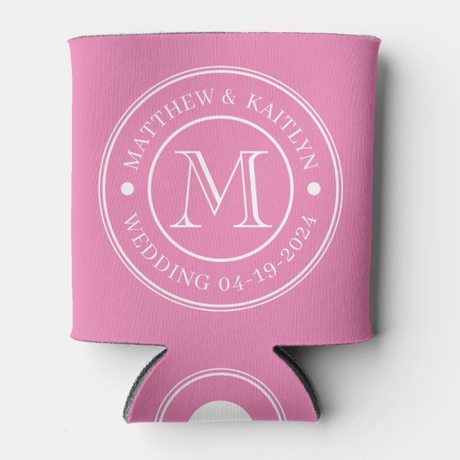 Pink Wedding Monogram Can Cooler (Front)
