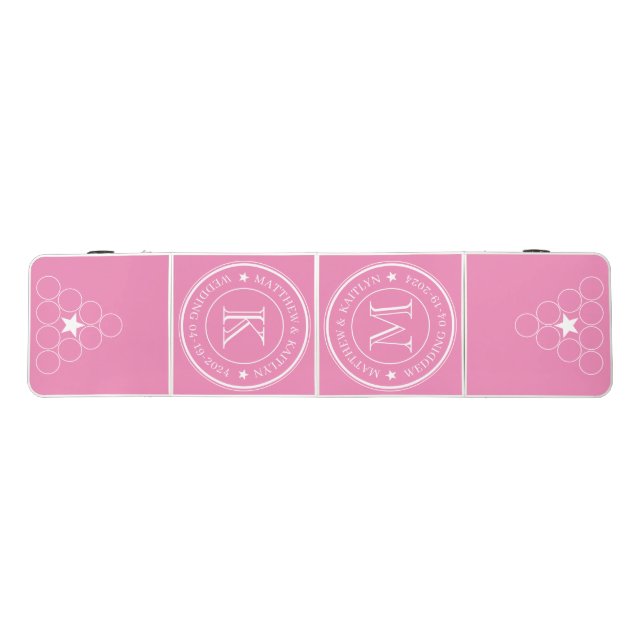 Pink Wedding Monogram Star Beer Pong Table (Top)