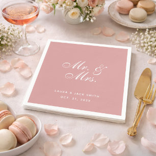  Pink Wedding Mr. and Mrs. Dusty Rose White Script Napkins