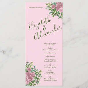Pink Wedding Pastel Vintage Light Floral Roses Menu