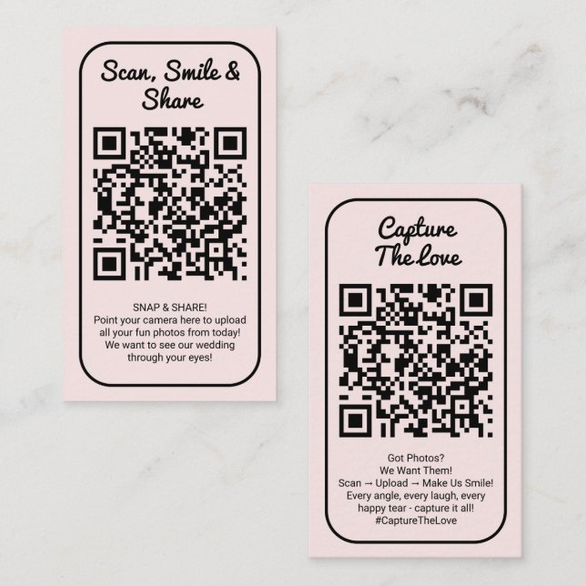 Pink Wedding Photo Sharing Capture Love QR Code  Business Card (Front/Back)