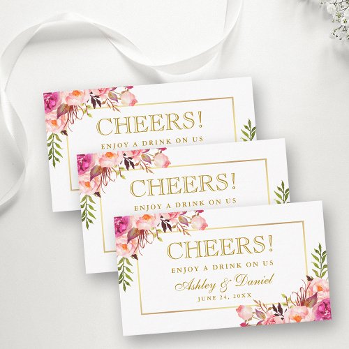 Pink Wedding Reception Gold Drink Ticket Card