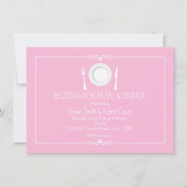 Pink Wedding Rehearsal Dinner Invitation (Front)