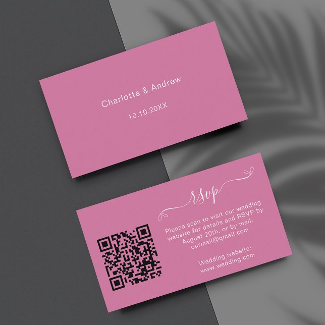 Pink wedding response website QR code RSVP Enclosure Card (Creator Uploaded)