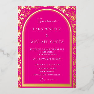 Pink Wedding (Retro-Dotted) Foil Invitation
