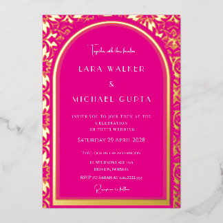 Pink Wedding (Retro-Dotted) Foil Invitation