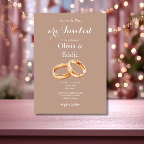 Pink Wedding Rings QR Code Wedding Invitation