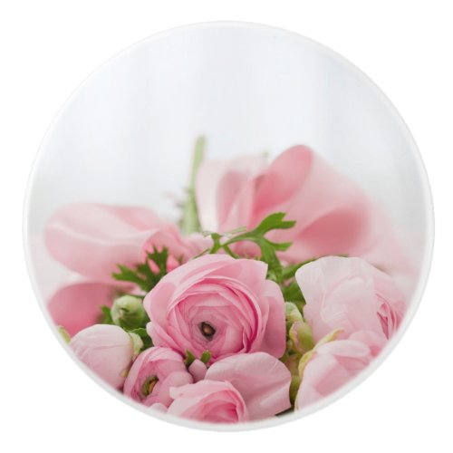 Pink Wedding Roses Ceramic Knob