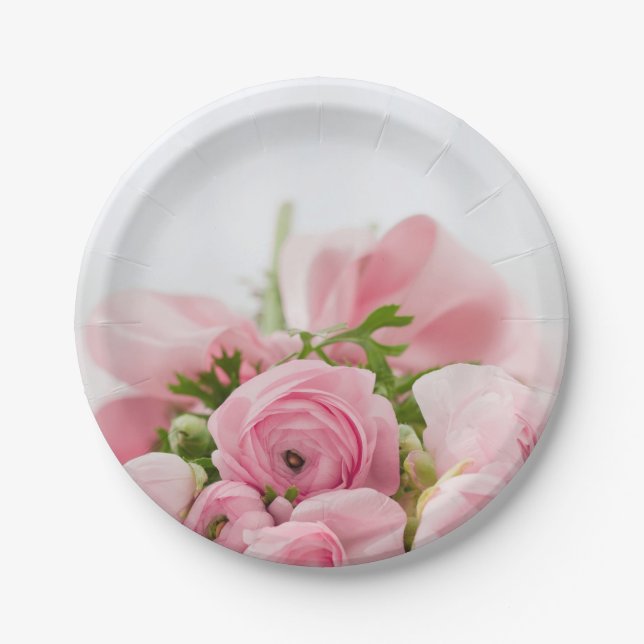 Pink Wedding Roses Paper Plates (Front)