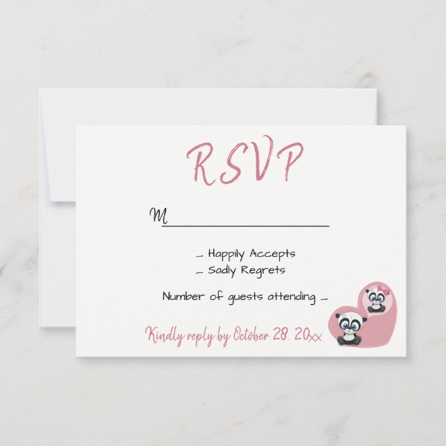 Pink Wedding RSVP Panda Teddy Bear Heart (Front)