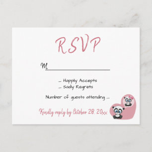 Pink Wedding RSVP Panda Teddy Bear Heart Invitation Postcard