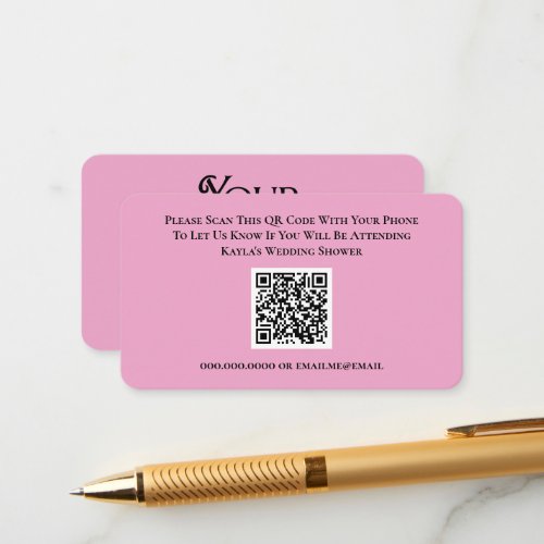 Pink Wedding RSVP QR Code Response Bridal Shower Enclosure Card