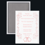 Pink Wedding Save The Date Magnet Bells<br><div class="desc">Wedding save the date magnet bells design. Customise this pink wedding save the date magnet with your wedding details. Should you require any help with customising then contact us through the link on this page. Pink coloured bells design personalised wedding save the date magnet</div>