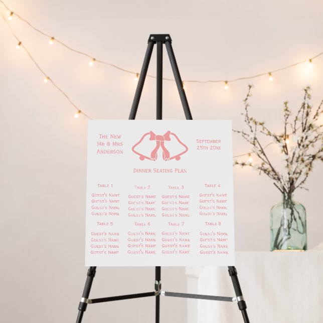 Pink Wedding Seating Chart Bells And Ribbon Foam Board (In Situ (Stand))