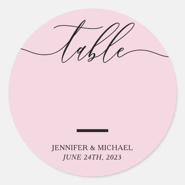 Pink Wedding Seating Script Table Number Classic Round Sticker