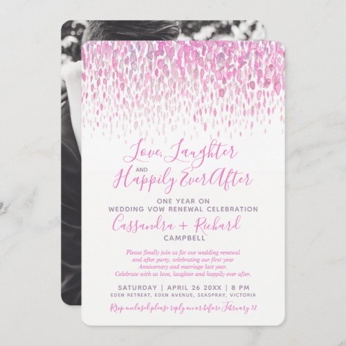 Pink wedding vow renewal 1 year on happily after invitation
