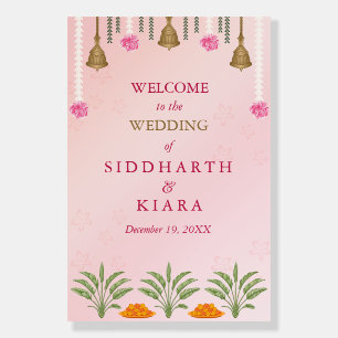 Pink Wedding welcome sign, Floral Theme Indian Foam Board
