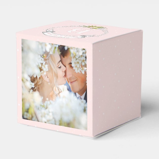 Pink Wedding Your Photos Monogram Names Favor Boxes (Back Side)