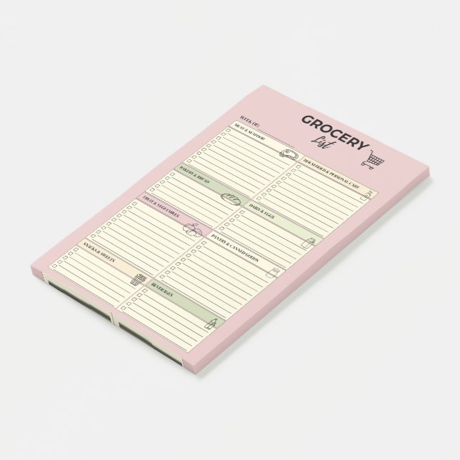 Pink Weekly Grocery List -  Post-it Notes (Angled)