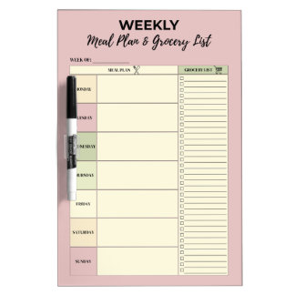 Pink Weekly Meal Plan & Grocery List - Dry Erase Board