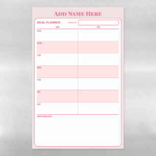 Pink Weekly Meal Planner Dry Erase Magnetic Sheet