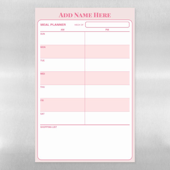 Pink Weekly Meal Planner Dry Erase Magnetic Sheet (Vertical)