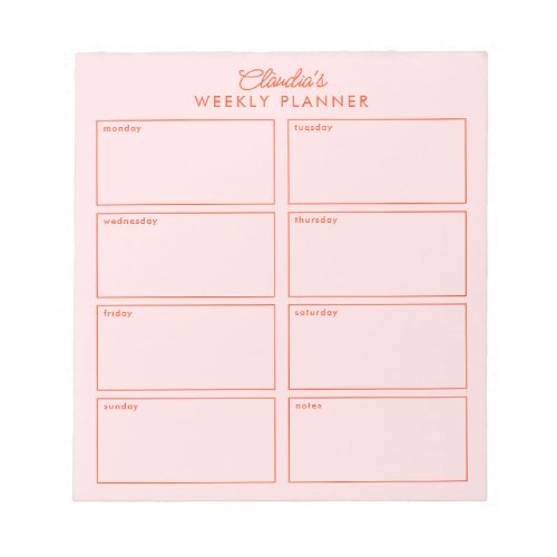 Pink Weekly Planner  Notes to do list