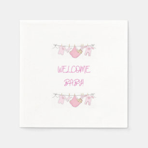 Pink Welcome Baby Cute Simple Baby Shower Napkins