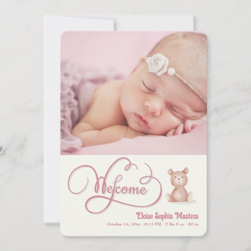 Pink Welcome Calligraphy Birth Announcement