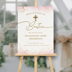 Pink Welcome Gold Cross Girl Baptism Bautizo Foam Board
