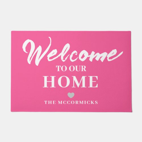 Pink Welcome Modern Chic Script Personalized Doormat