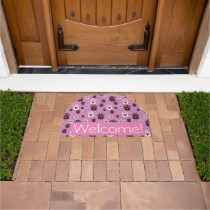 Pink Welcome Paw Print DoorMat