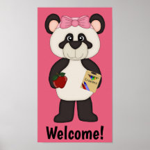 Pink Welcome School Girl Panda Poster