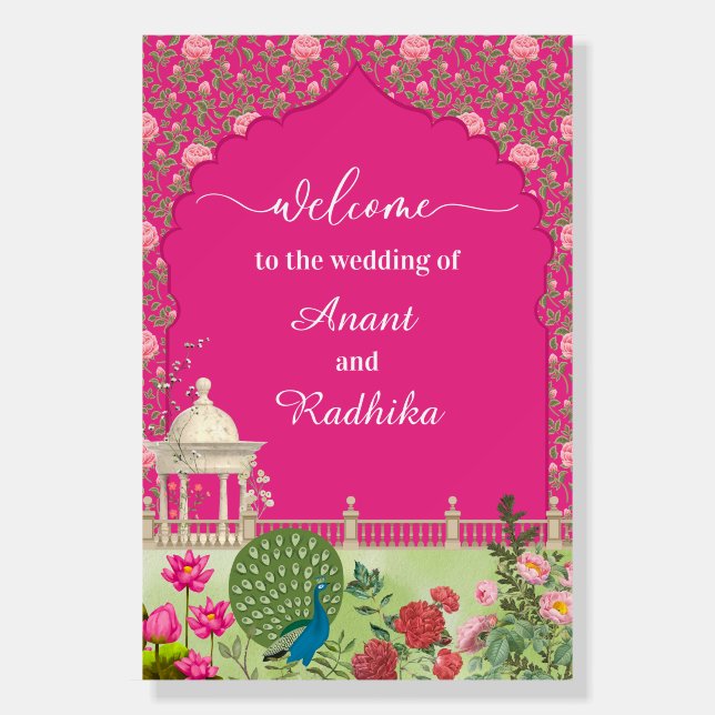 Pink Welcome Sign for Royal Indian Wedding (Front)