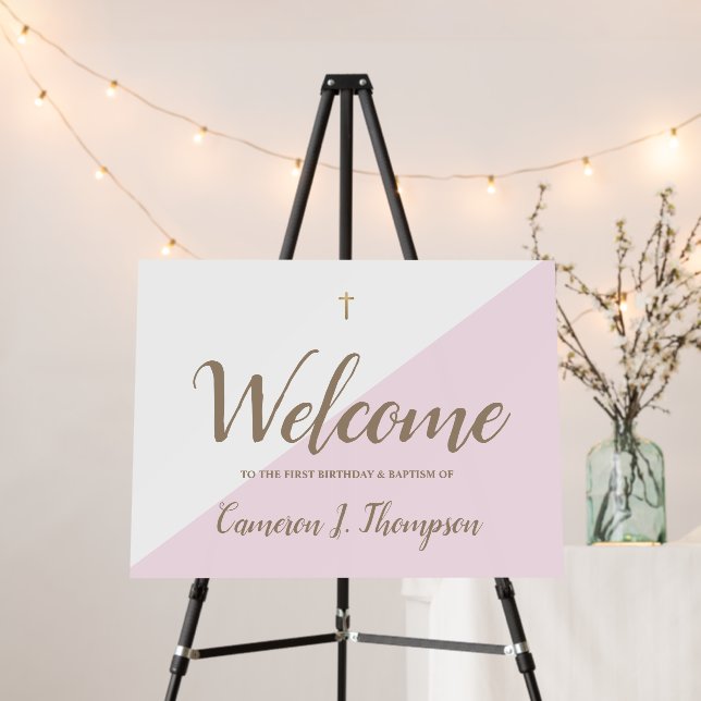 Pink Welcome to the first birthday and Baptism  Foam Board (In Situ (Stand))