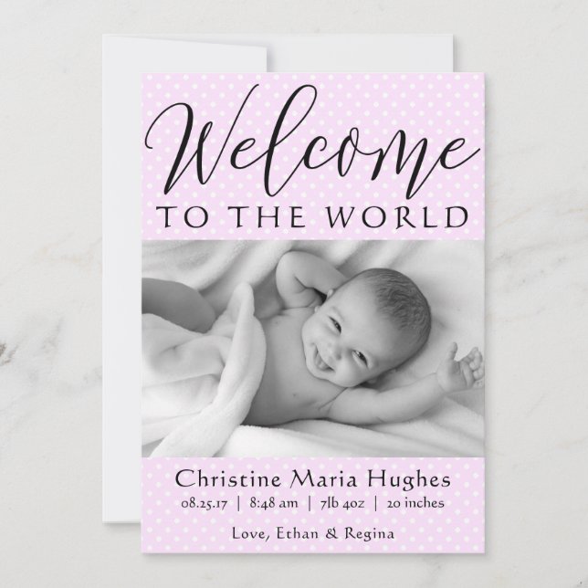 Pink Welcome to the World - Birth Announcement (Front)