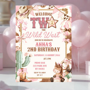 Pink Welcome Two The Wild West Second Birthday Invitation