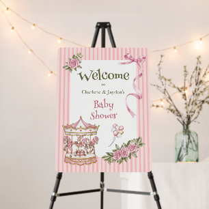 Pink Welcome Watercolor Horse Carousel Baby Shower Foam Board