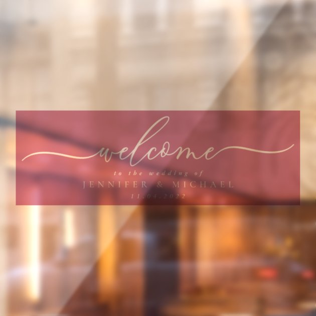 Pink Welcome wedding of signature script Window Cling