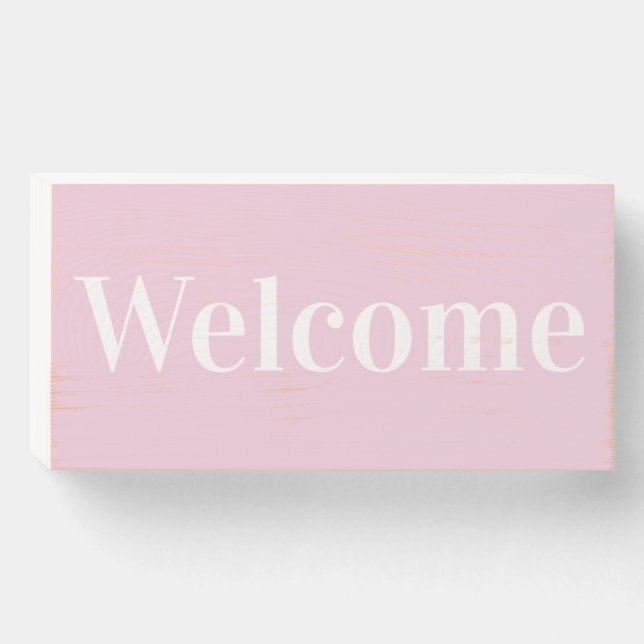 Pink Welcome Wooden Wall Art  Wooden Box Sign (Front Horizontal)