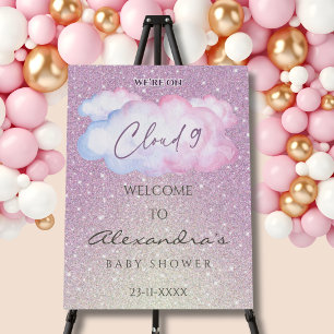 Pink We're on Cloud 9 Baby Shower Welcome Foam Board