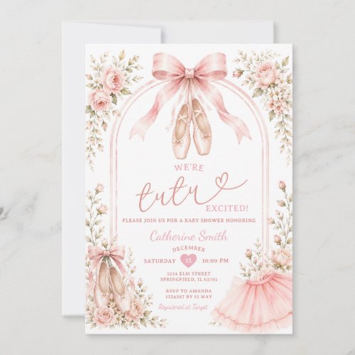 Pink We're Tutu Excited Ballerina Girl Baby Showe Invitation