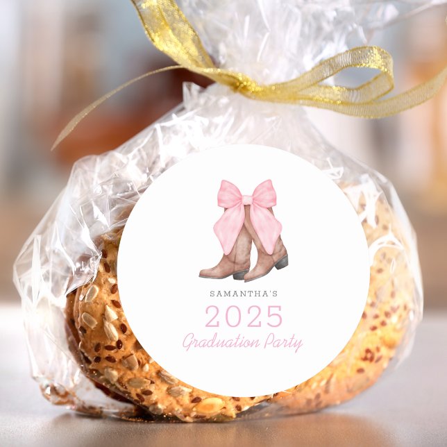 Pink Western 2025 Graduation Classic Round Sticker (Creator Uploaded)